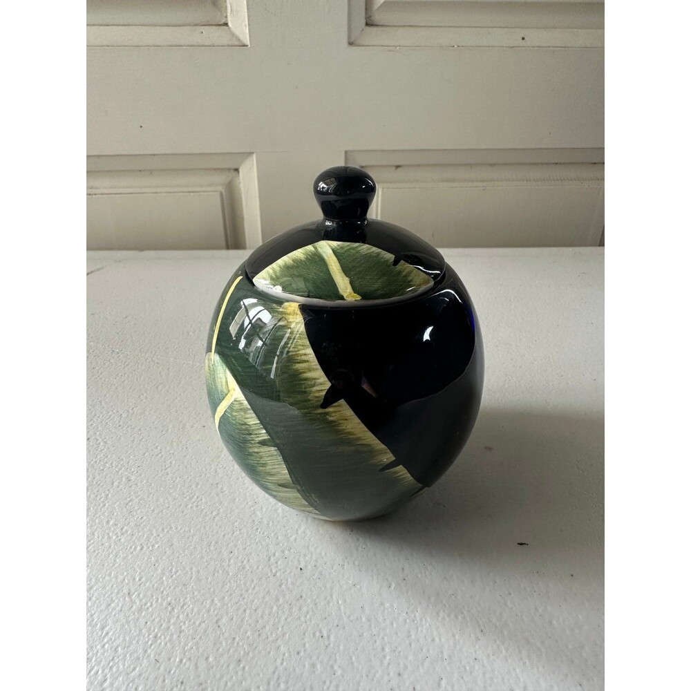 Dolce Vita Hawaiian Tropical Inspired Banana Leaves Ceramic Container Lid